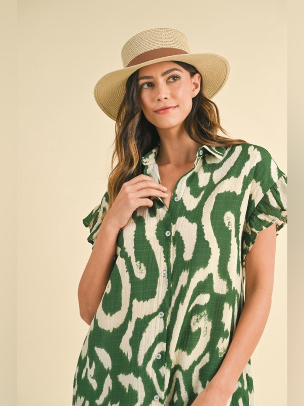 Annie Wear Abstract Printed Frill Sleeve Shirt Mini Dress - Picture 4 of 5